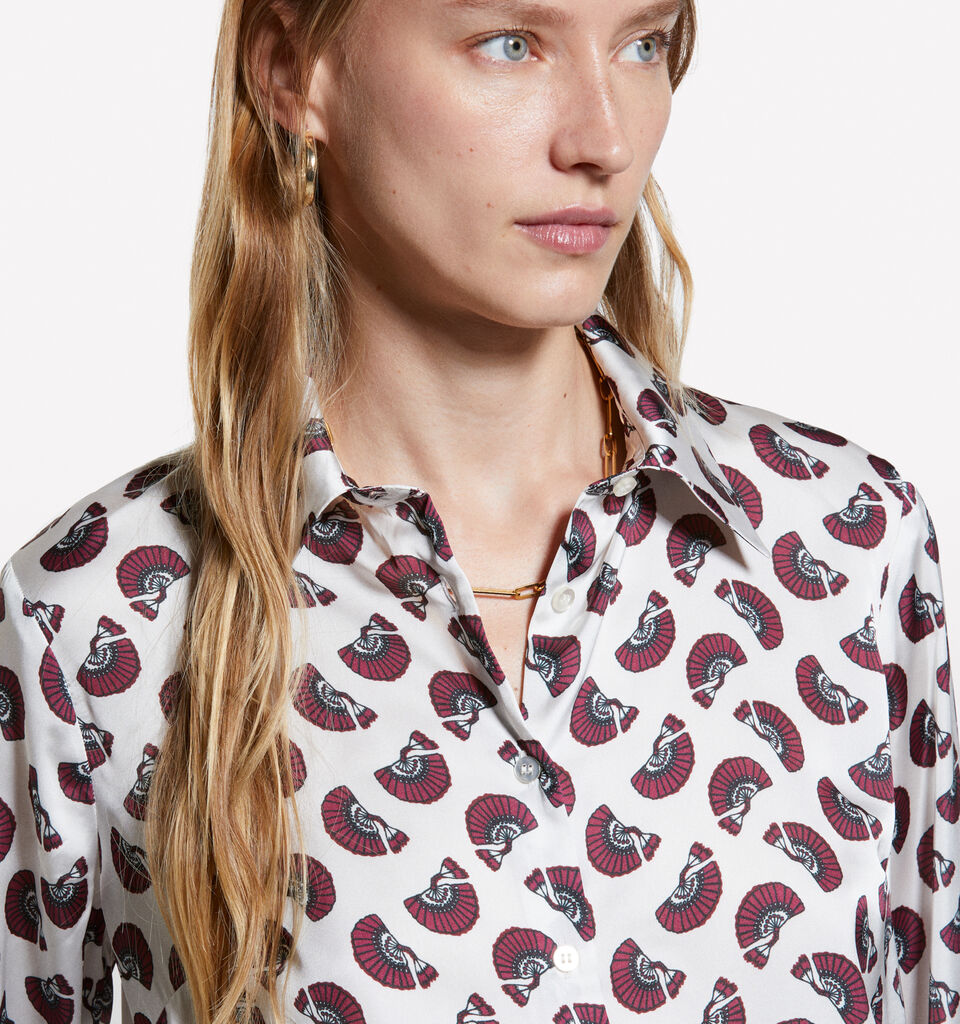 Cream white shirt in printed satin - women's shirts - Creamy White | Sisley image number 4